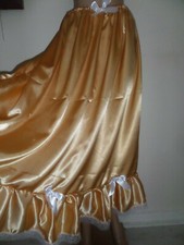 GOLD  SATIN PETTICOAT 37" FRILLY HEM LACE TRIM  LONG 30-46 WAIST SATIN BOWS