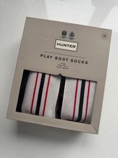 Hunter Play Tall Boot Socks – White Striped – Size M