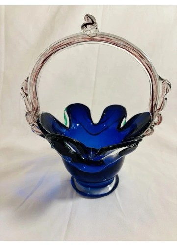 Murano style blue glass basket - murano,