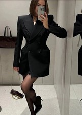 ZARA NEW WOMAN DOUBLE-BREASTED BLAZER DRESS ZW JACKET BLACK Size S 2491/797/800