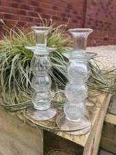 Pair Clear Glass Bubble Stem