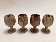 Set of 4 Vintage Onyx Stone Goblets Mixed Brown Green Tones - Read Desc