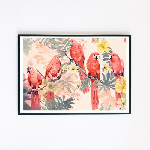Parrots tropical birds - parrots, retro
