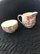 VINTAGE James Kent England APPLE BLOSSOM Floral Chintz Creamer and Sugar Bowl -