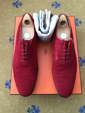 Hermes Shoes Suede Lace Up Red UK 10 US 11 EU 44 Mens Derby