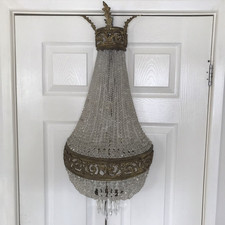 Old French Empire Style Gold Gilt Metal Cut Glass Basket Wall Light 80cm