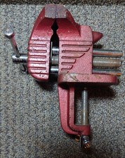 Vintage Red Draper Vice 3" wide jaws + Horn, 3" Gap, Bench Top Clamp Vice Imp