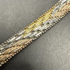 Vintage 925 Silver Yellow Rose Gold Plate Tri Colour Chevron Bracelet 1970 (20g)