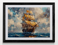 Ship seascape framed canvas - framed,