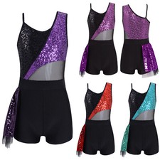 Girls Gymnastics Unitard Sequin Modern Jazz Ballet Leotard Glitter Dance Costume