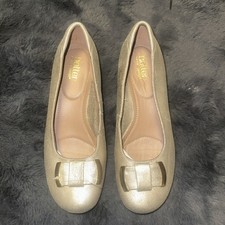 Hotter Sorrento Ladies golden Leather Bow Detail Court Shoes Size UK 7 BNWT