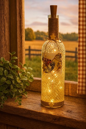 Rustic bottle lamp - ,, farmhouse