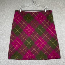Country Rose Knee Skirt Check Tartan Pink Green Lined With Wool Women’s Uk18