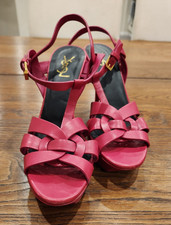 YVES SAINT LAURENT YSL Raspberry Red Heels, Size 42 Tribute Platform Sandals