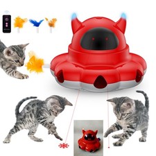 Interactive 2in-1 Cat Toy Laser + Moving Feather Indoor RED Devil Remote Control