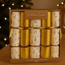 Pack Of 10 Deluxe Christmas Crackers 14" Woodland Gold Dinner Table Decoration