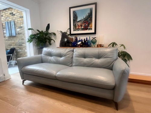 Blue leather seater couch - leather,
