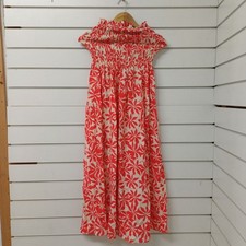 H&M Women's Maxi Dress Red/White Floral Shirred Smock Strapless Summer Size XS