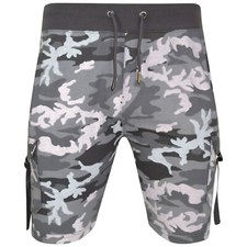 Mens Plain Army Camouflage Elasticated Shorts Cotton Fleece Summer Casualwear