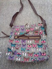 Womens Oil Cloth Butterfly Print Cross Body Messenger Shoulder Handbag Purse Bag