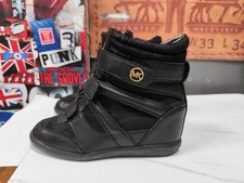 MIchael Kors MK Logo Leather Platform Wedge Trainers BLACK/Gold Size 8M Womens