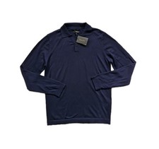 Massimo Dutti Mens Navy Wool/Silk Blend Half Buttoned Polo Tight Knit Top. Small