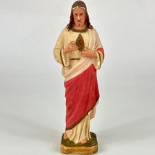 Vintage French Religious Sacred Heart Of Jesus Plaster Statue Figure By Gerein