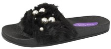 Womens Diamante Fur Sliders