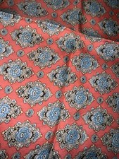 Vintage LIBERTY of London 100% Silk Scarf square 16" coral & blue floral