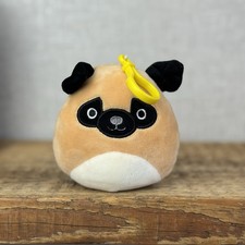 Squishmallow Keyring Clip Bagcharm - Prince Pug Clip Pug Squish Soft Toy 4"