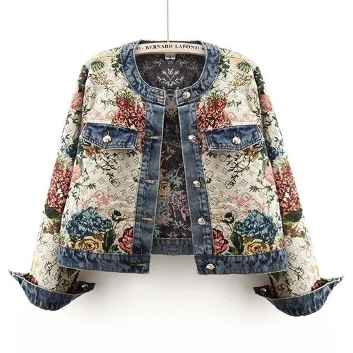 Retro jacquard denim jacket - retro,