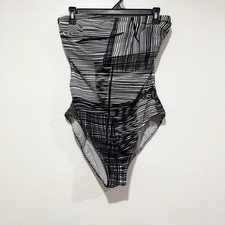 Gideon Oberson Vintage Black Gray Strapless Open Back Swimwear Women Size 14