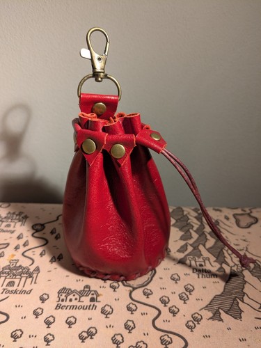 Red leather drawstring pouch - red,