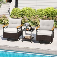 3 Piece Outdoor Swivel Chair Set Patio Wicker Rotating Chairs