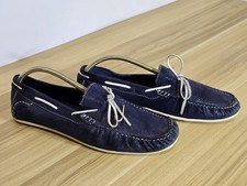 Unze London Driving Moccasin Loafer shoes Blue Leather Glitter size uk 10 eu 44