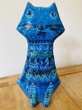 Bitossi Rimini Blue Sitting Stylised Cat Vintage Retro Mid Century Ornament