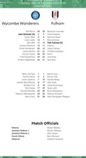 Wycombe v Fulham  carabo cup Oct 2025 teamsheet  folded 