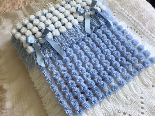 Blue white pompom pram - blue,