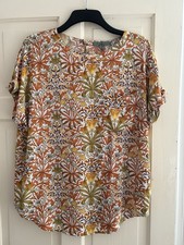 Ladies Next Morris Mustard Pretty Floral Long Top Size 12 Viscose