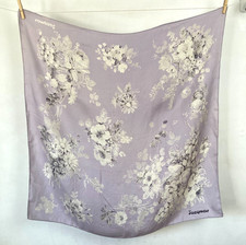 Vintage JACQMAR Floral Silk Scarf Square Neckerchief Head Scarf Lilac Hand Roll