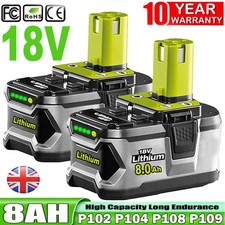 2X 18V 8.0Ah Lithium-Ion Battery For Ryobi P108 ONE+ Plus P104 RB18L50 RB18L40
