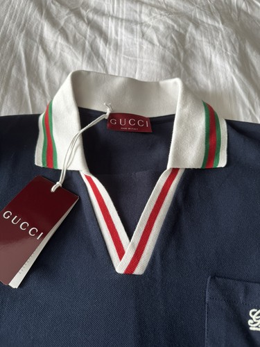 Gucci neck polo shirt navy - gucci,