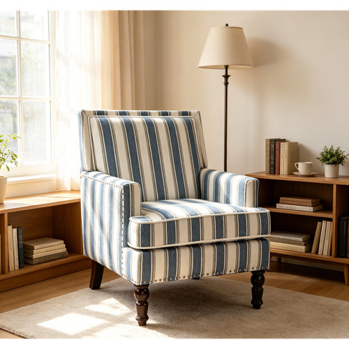 Blue white striped linen - blue,