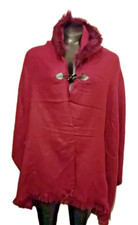 New Boutique Burgundy Hooded Cape With Pockets One Size