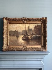 Antique Oil Painting Canal