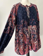 Monsoon Navy Blue Red Paisley Boho Heritage Kimono Light Jacket L 14 16 18