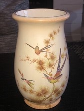 Antique 1920's Crown Ducal Mirrored Hummingbird & Dragonfly 11 Inch Vase