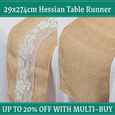 29x274CM Hessian Table Runners Hessian Fabric Burlap Jute Rustic Lace Wedding UK
