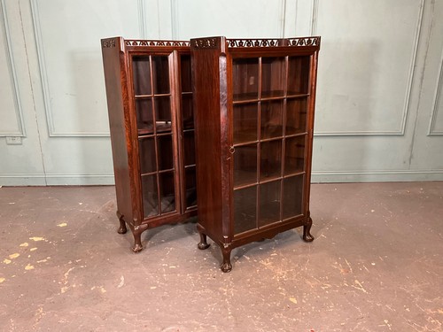 Pair mohogany glass front - mohogany,