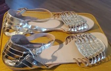 Long Tall Sally Sz 15 Gold Open Toe Woven Flats Buckle Closure Fisherman Sandals